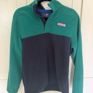 Vineyard Vines Green and Navy Half-Zip Fleece Pullover